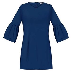 Navy V-Neck Bell Sleeve Shift Dress